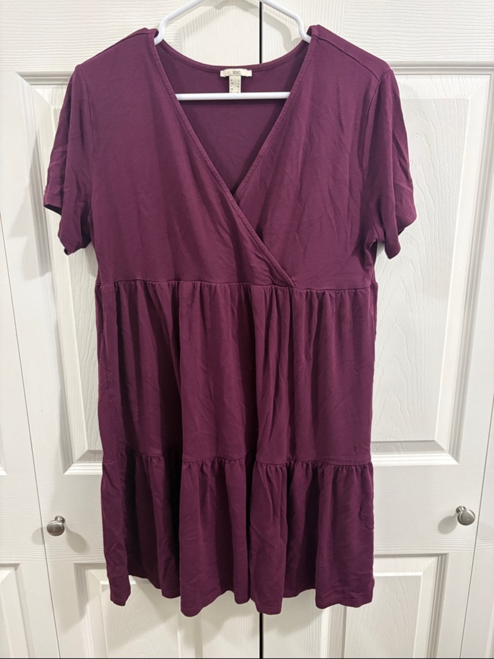 Short Sleeve Tiered Mini Dress in Plum